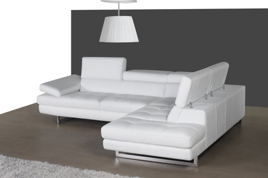 A761 Italian Leather Sectional Snow White In Right hand Facing