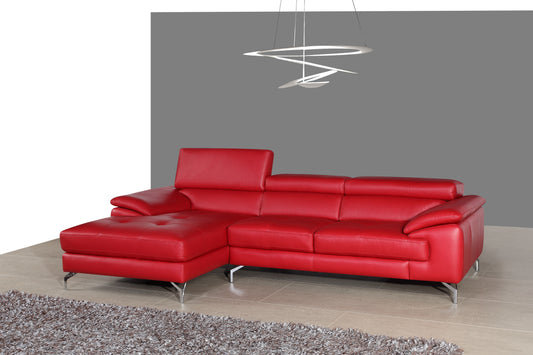 A973B Italian Leather Mini Sectional Left Facing Chaise in Red