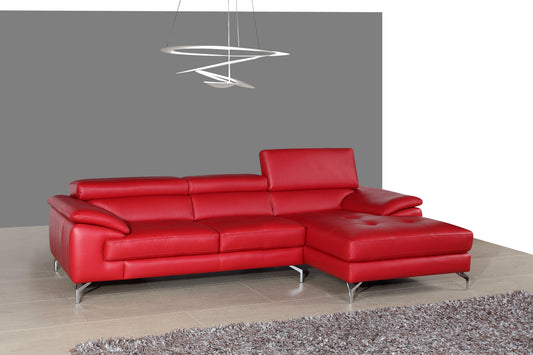 A973B Italian Leather Mini Sectional Right Facing Chaise in Red