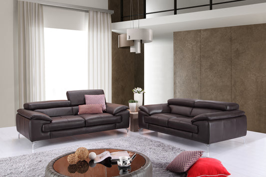 A973 Italian Leather Sofa in Coffee