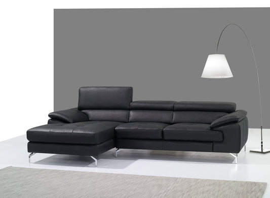 A973B Italian Leather Mini Sectional Left Facing Chaise in Black