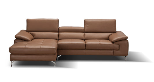 A973B Italian Leather Mini Sectional Left Facing Chaise in Caramel