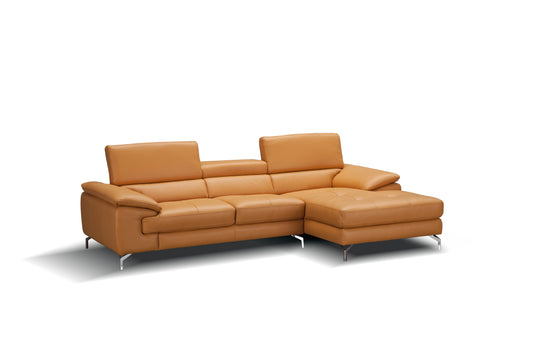 A973B Italian Leather Mini Sectional Right Facing Chaise in Freesia