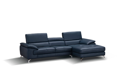 A973B Italian Leather Mini Sectional Right Facing Chaise in Blue