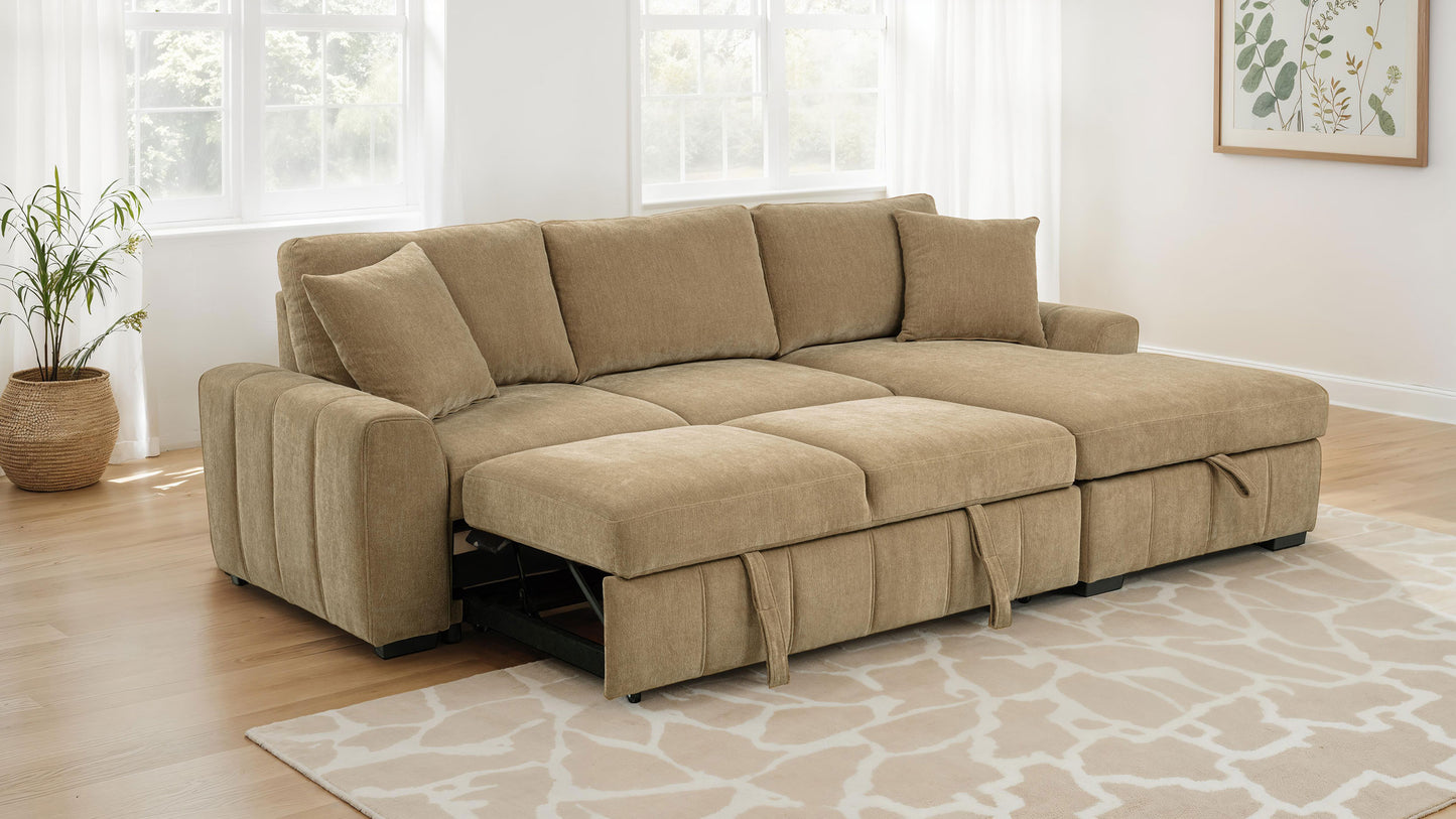 Pastrana Upholstered Sleeper Sectional Sofa RAF Chaise Camel