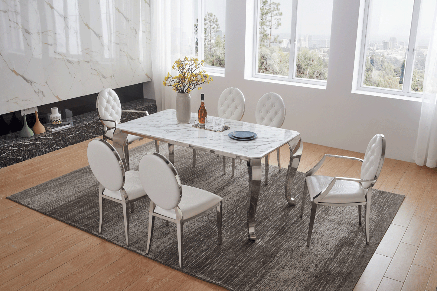 Zig Zag Dining Table with 110 White Chairs